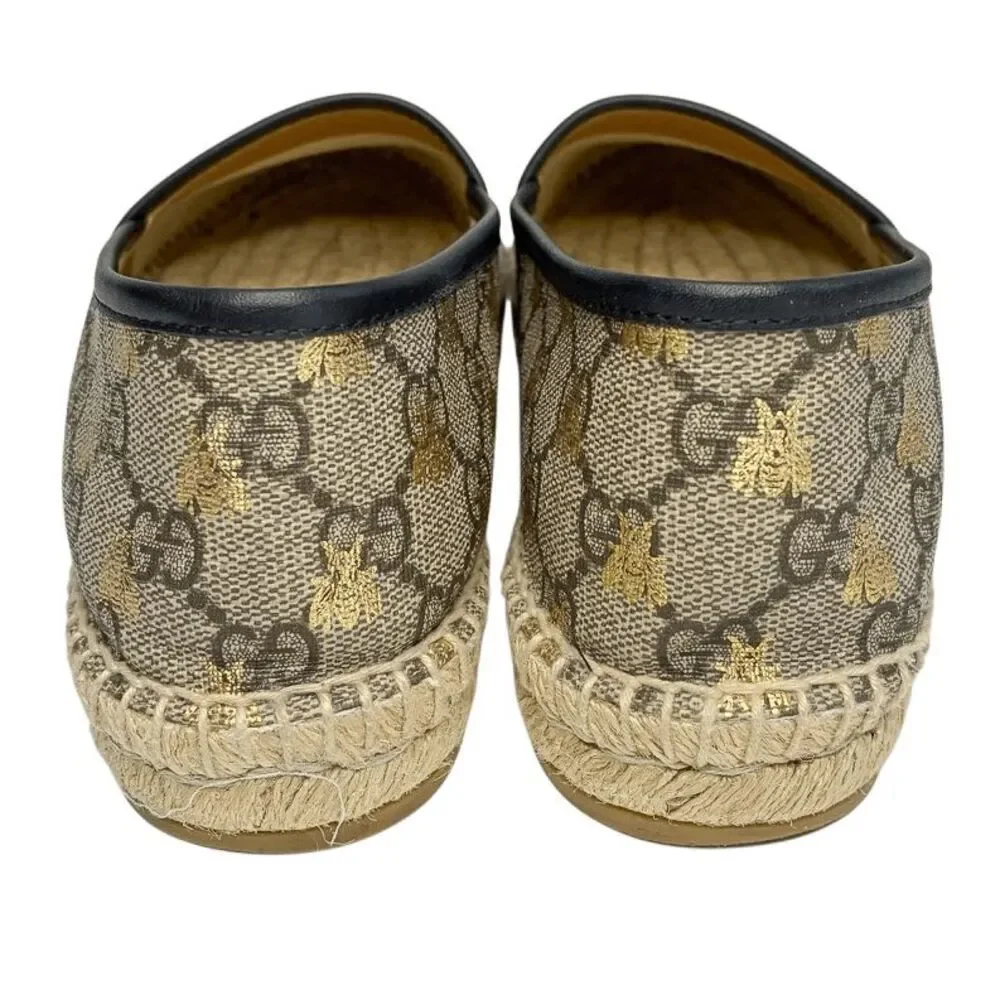 Gucci Pilar Espadrille Flats EU 38.5 US 8.5 GG Supreme Bee Logo Beige Slip Ons